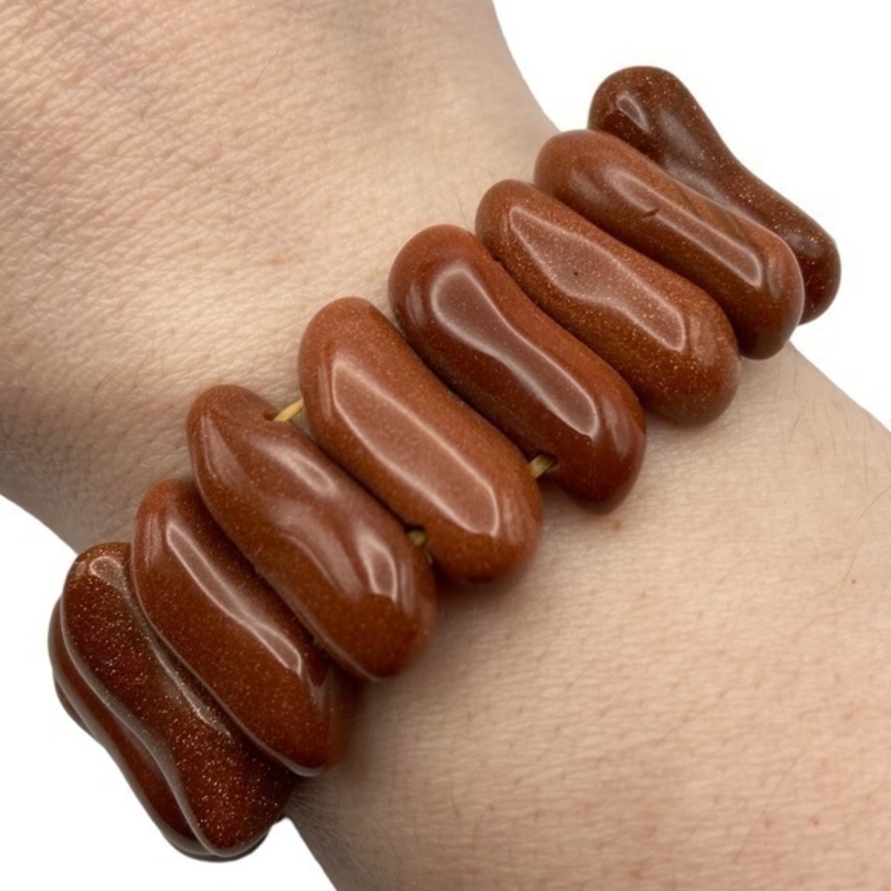 Goldstone Bracelet Peanut Shape Beaded Gemstone‎ Stretch Bracelet